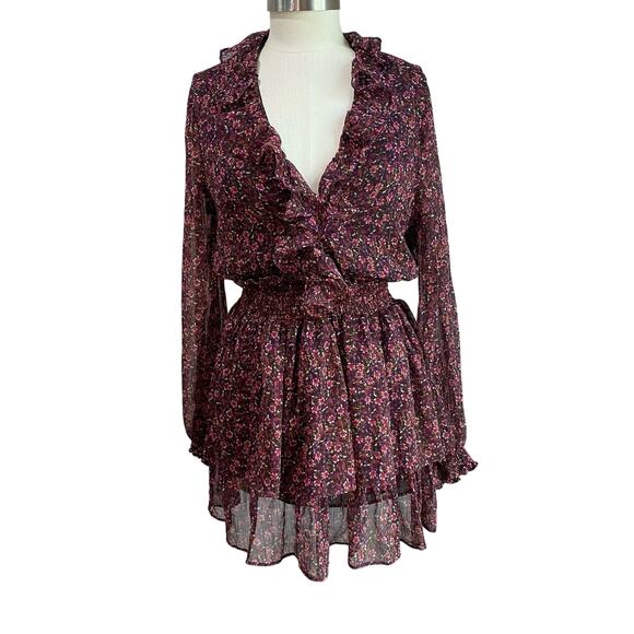 Zara Metallic Thread Floral Printed Long Sleeve Mini Dress Size Small - Picture 1 of 13